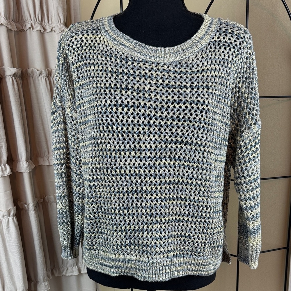 French Connection Women's Blue Cream Metallic Knit Sweater Size XS